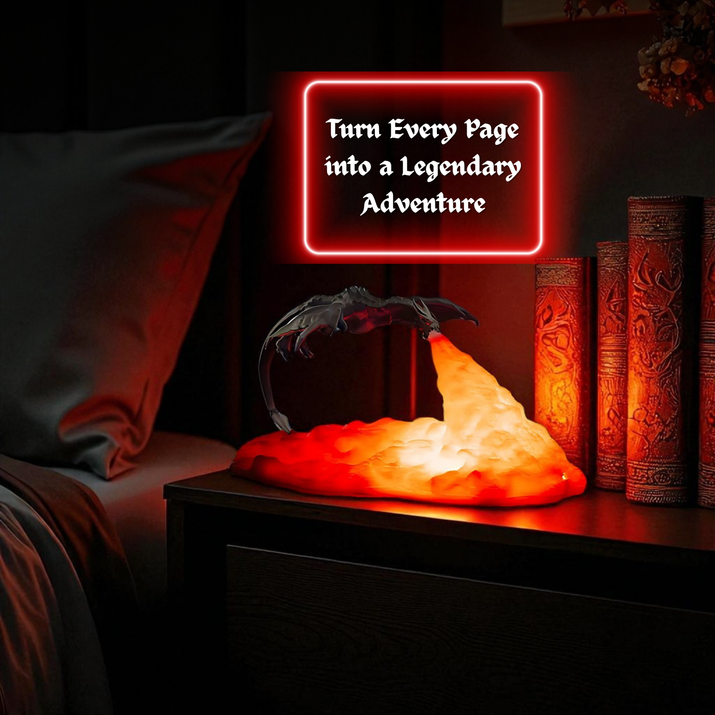3D Fire Dragon Lamp, Rechargeable Night Light, Warm Red Color