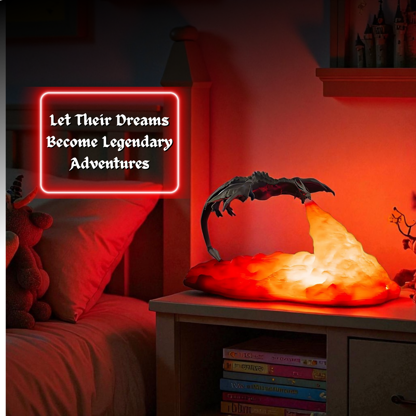 3D Fire Dragon Lamp, Rechargeable Night Light, Warm Red Color