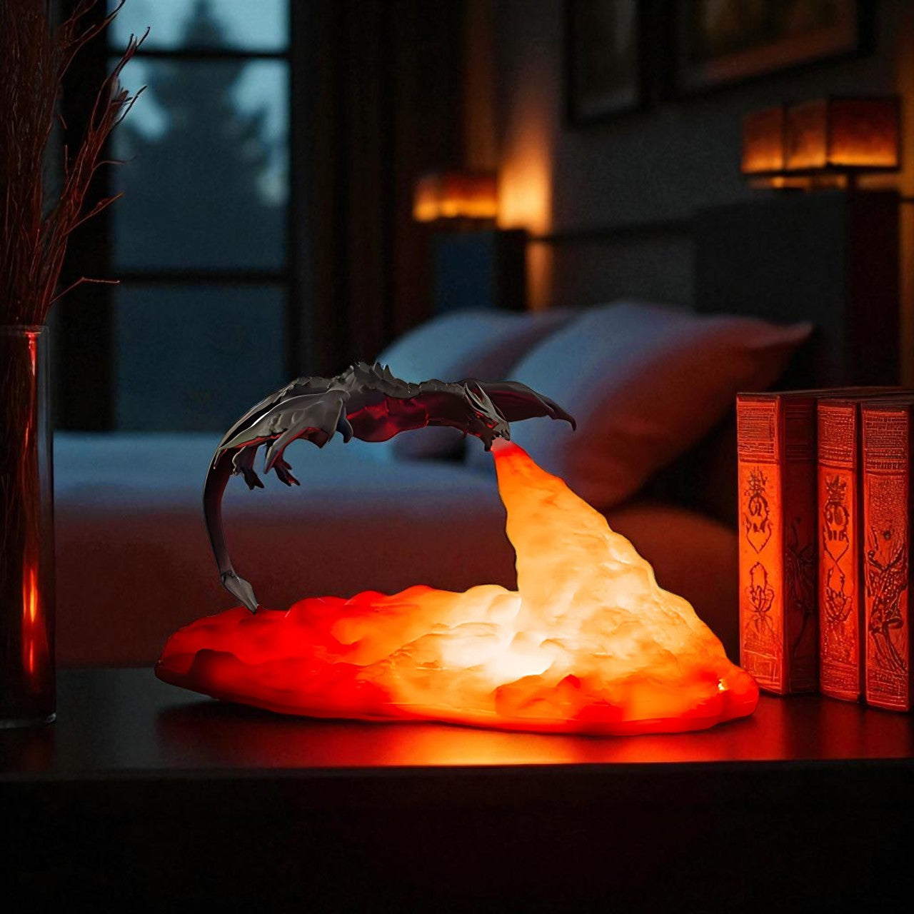3D Fire Dragon Lamp, Rechargeable Night Light, Warm Red Color
